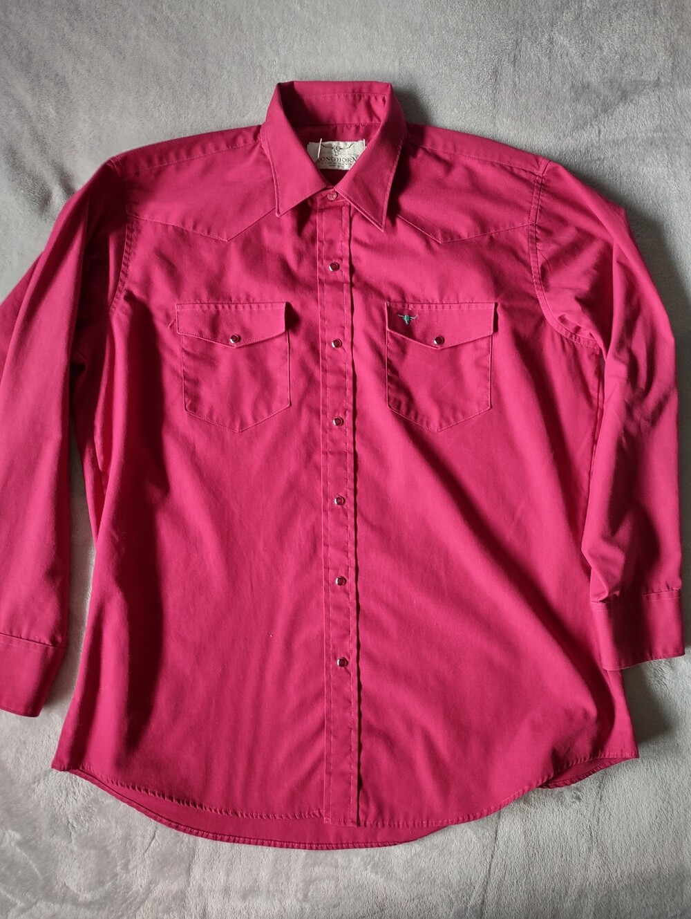 Longhorn Red Vintage Western Shirt Men's 17.5 35 XL Pearl Snap Made in USA